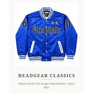 Headgear Classics Nipsey Hussle The Boogie Satin Bomber Jacket Royal Blue XL